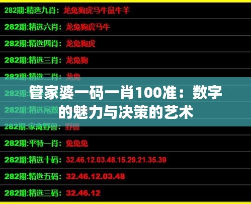 管家婆一码一肖100准：数字的魅力与决策的艺术
