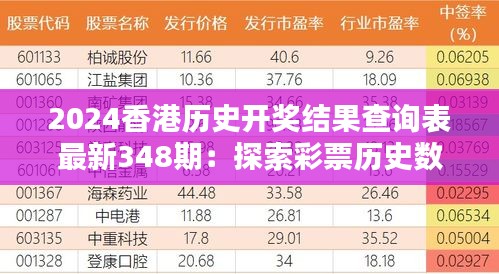 2024香港历史开奖结果查询表最新348期：探索彩票历史数据的价值