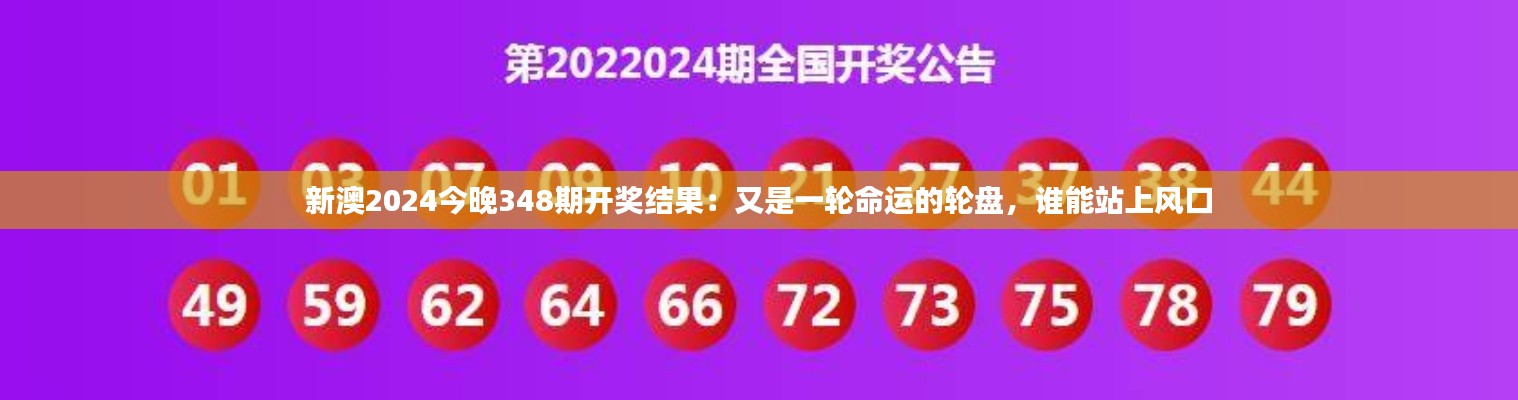 新澳2024今晚348期开奖结果：又是一轮命运的轮盘，谁能站上风口